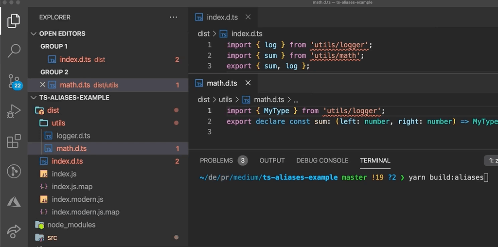 Animated example of index.d.ts file with no errors on all levels